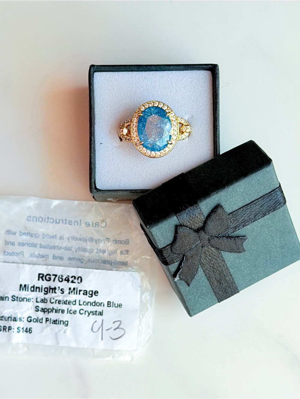 Bomb Party Midnight’s Mirage London Blue Sapphire Statement Ring Size 8